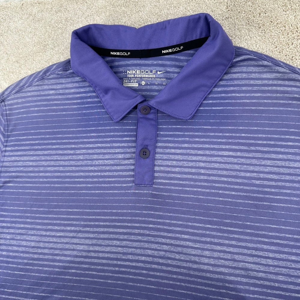 Nike Golf Tour Performance Dri-FIT Polo Shirt Purple Striped Men's XL
